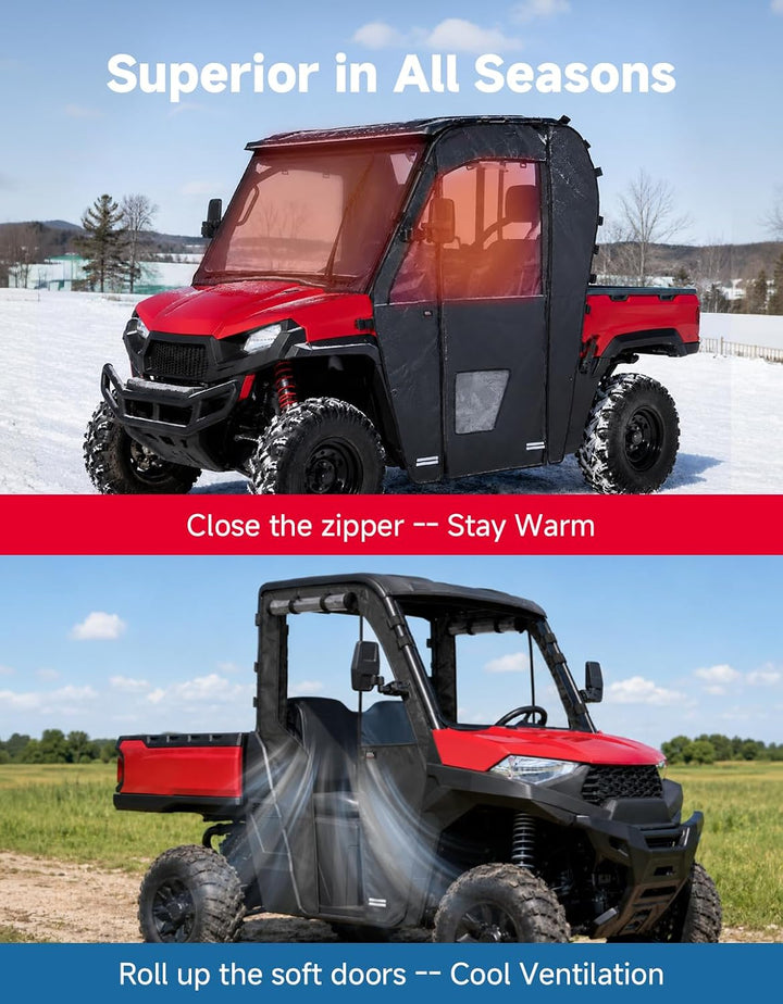 KEMIMOTO Upgraded PVC Soft Doors Cab Enclosure for Polaris Ranger 570 Full Size, Ranger 800 XP and Ranger 700 with Premium YKK Zippers