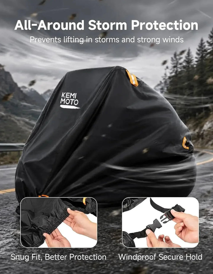 Motorcycle Cover with Lock Holes & Windproof Buckle, Reflective Strips