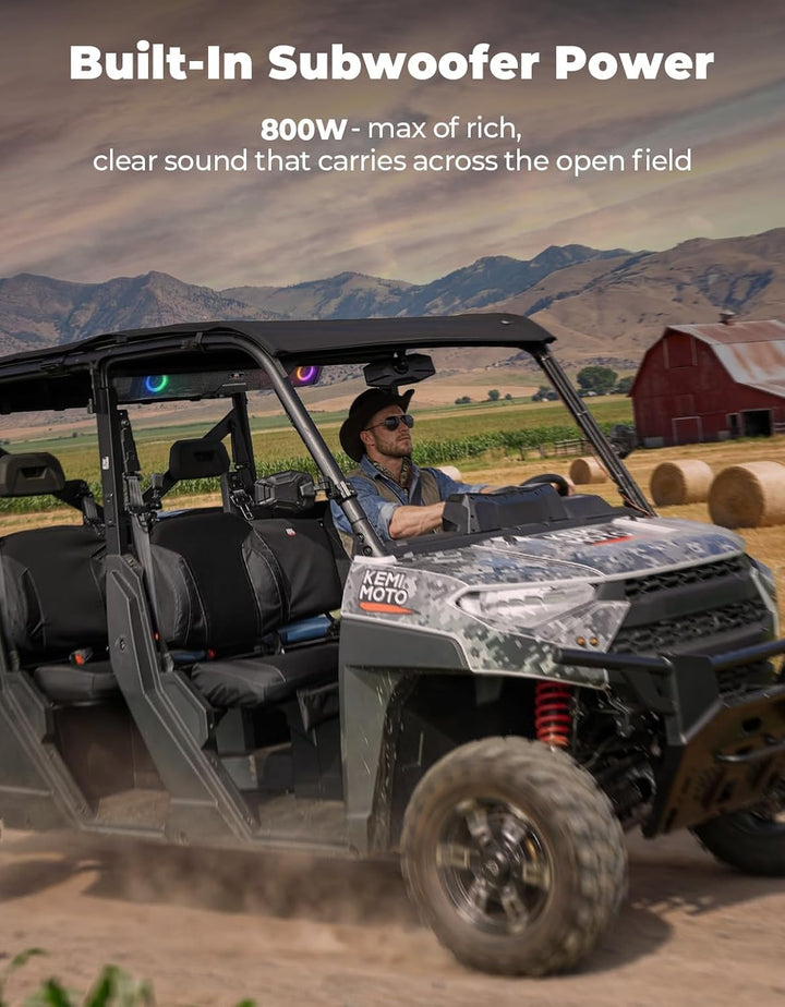 Midnight 90 Roof 34.25" Soundbar For Can-am Polaris UTV Bluetooth Speaker with Dual Subwoofers, IP66 Waterproof 10-Speaker System