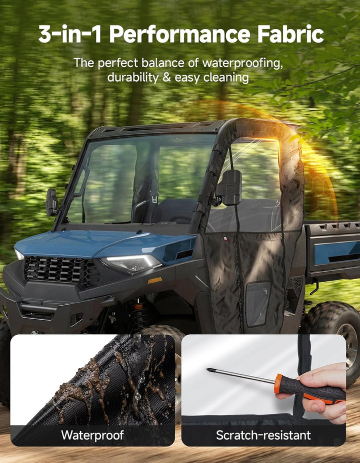 KEMIMOTO Upgraded Soft Doors Cab Enclosure for Polaris Ranger SP 570 with Premium YKK Zippers