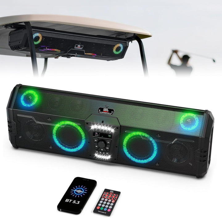 Midnight 90 Roof 34" Golf Cart Bluetooth Sound Bar RGB Lights 400W Waterproof Speaker