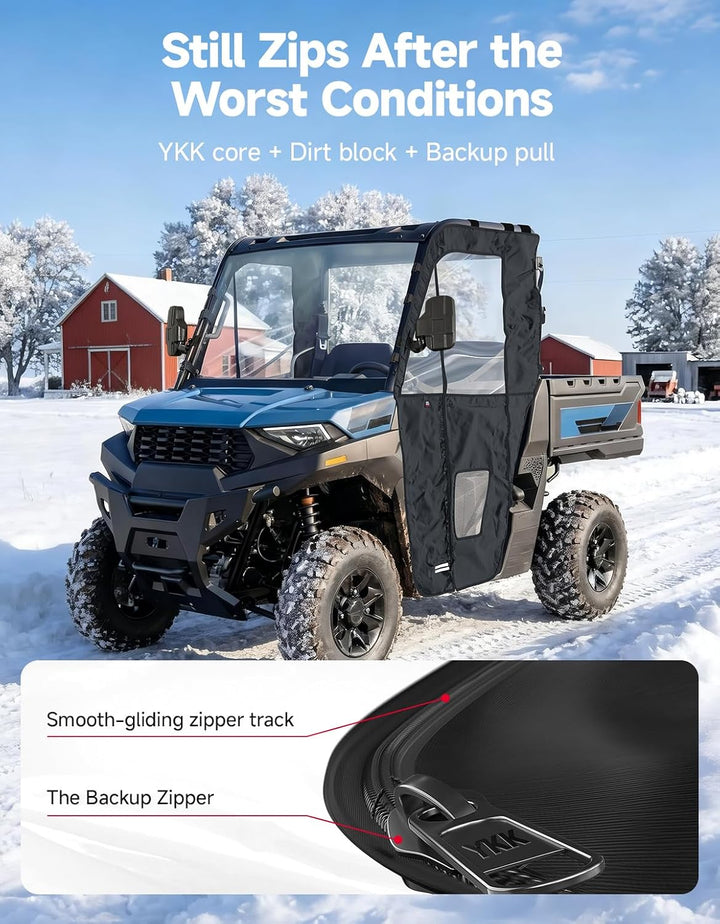 KEMIMOTO Upgraded Soft Doors Cab Enclosure for Polaris Ranger SP 570 with Premium YKK Zippers