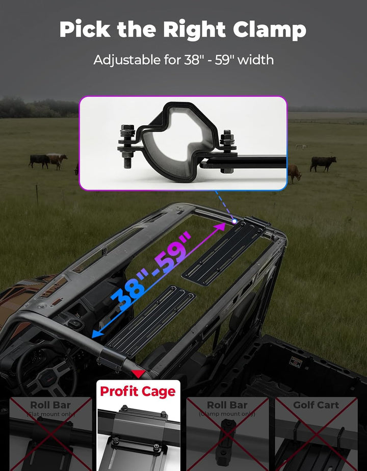 Midnight 90 Roof 34.25" Soundbar For Can-am Polaris UTV Bluetooth Speaker with Dual Subwoofers, IP66 Waterproof 10-Speaker System