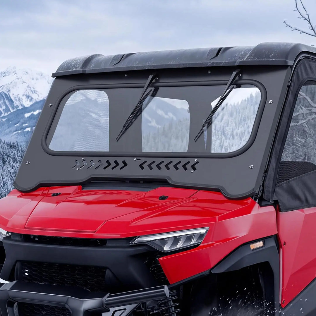 KEMIMOTO 7mm Glass Front Windshield with Manual Vent & Dual Wipers for Honda Pioneer 1000