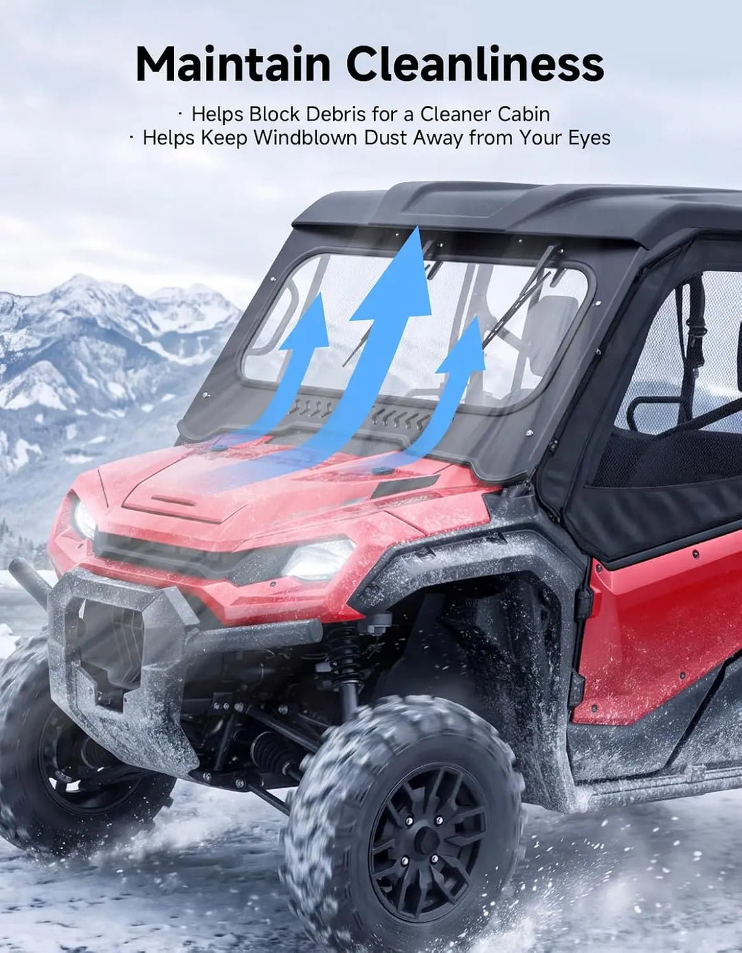 KEMIMOTO 7mm Glass Front Windshield with Manual Vent & Dual Wipers for Honda Pioneer 1000