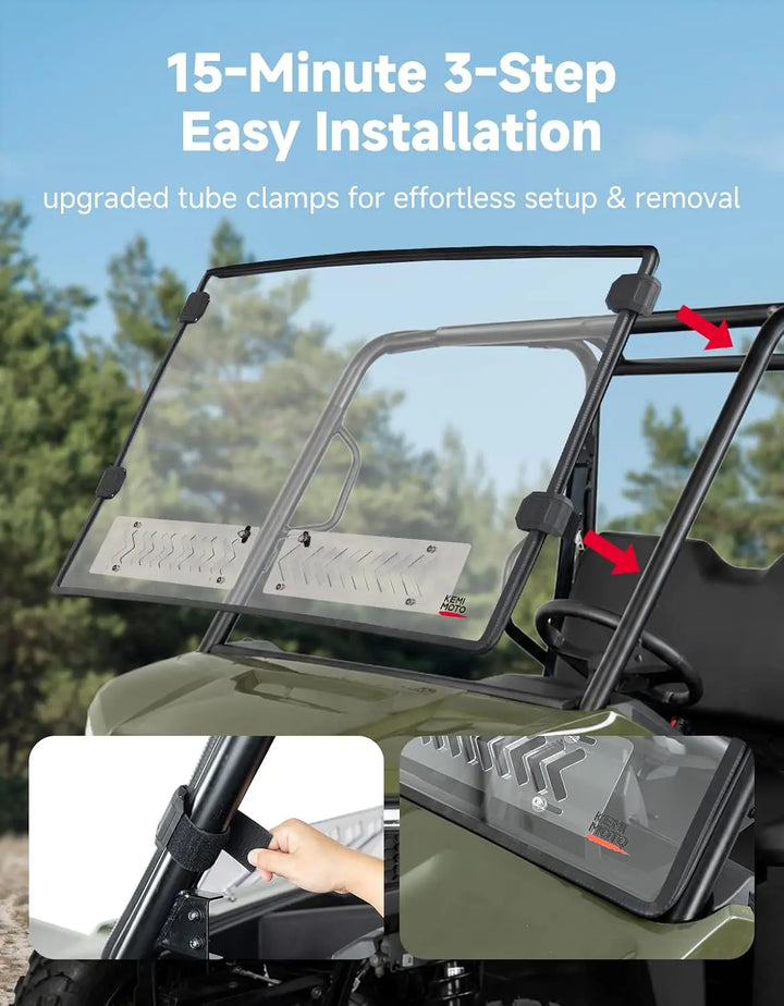 KEMIMOTO Vented Front Windshield for Polaris Ranger 500 2026–2027