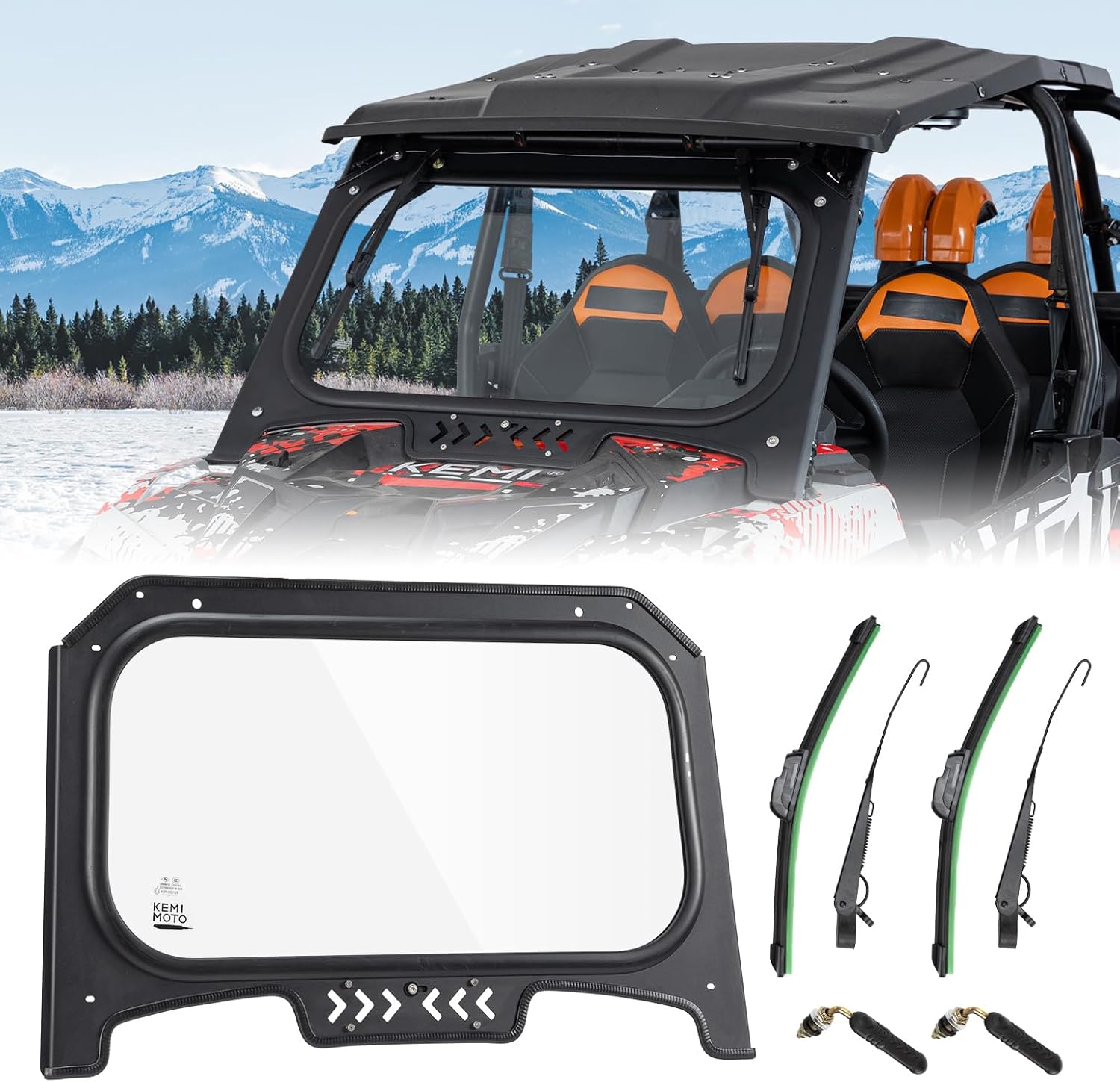 Glass Windshield with 2 Manual Wipers for Polaris RZR XP 1000 / 4 1000 /Turbo 2019-2026