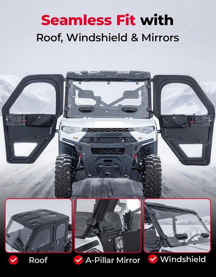 UTV Doors With Steel Frame for Polaris Ranger CREW XP 1000 2019-2026