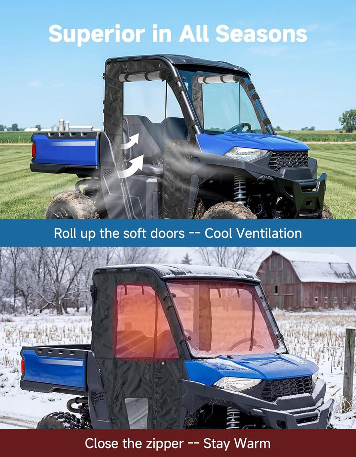 KEMIMOTO Upgraded Soft Doors Cab Enclosure for Polaris Ranger SP 570 with Premium YKK Zippers
