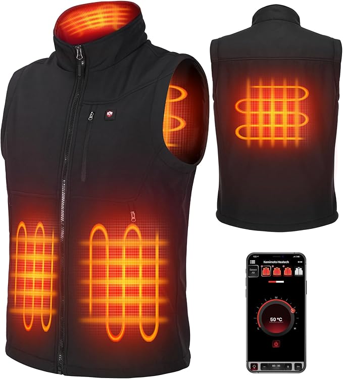 Men's Heated Vest by APP Temp Control for Skiing Hiking Hunting