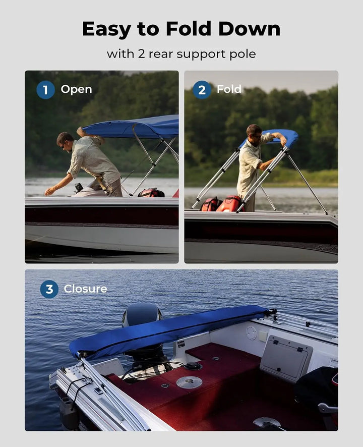 KEMIMOTO 2/3/4 Bow Bimini Top for Boats with Rear Support Poles