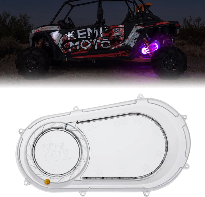 KEMIMOTO Clear Clutch Cover with App-Controlled RGB Lights for Polaris RZR & Ranger