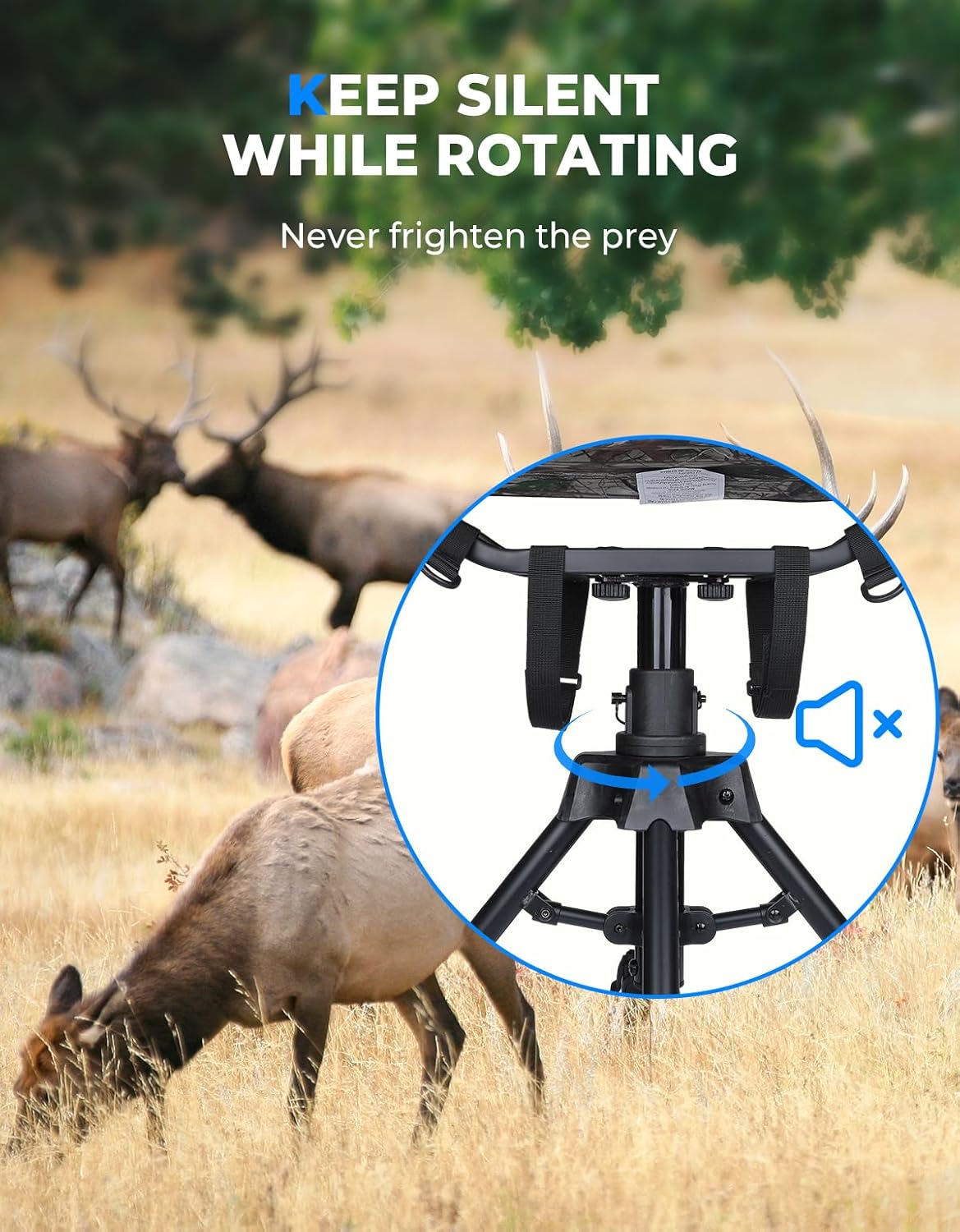 Hunting Fishing Chair 360° Adjustable Silent Swivel Folding