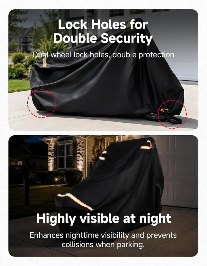 Motorcycle Cover with Lock Holes & Windproof Buckle, Reflective Strips