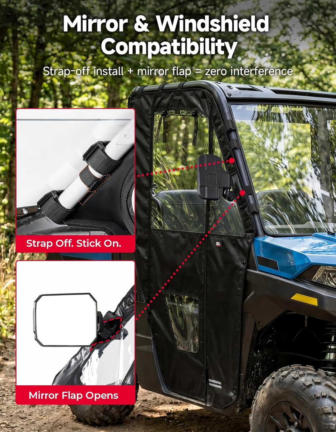 KEMIMOTO Upgraded Soft Doors Cab Enclosure for Polaris Ranger SP 570 with Premium YKK Zippers