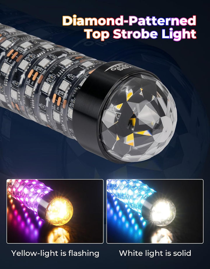 2PCS 2FT LED Whip Lights RGB Spiral Chasing for UTV ATV Can-Am Polaris