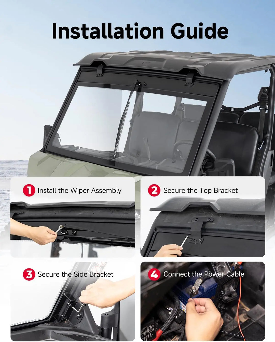 7mm Laminated Glass Windshield with Electric Wiper for Can-Am Defender & Defender MAX