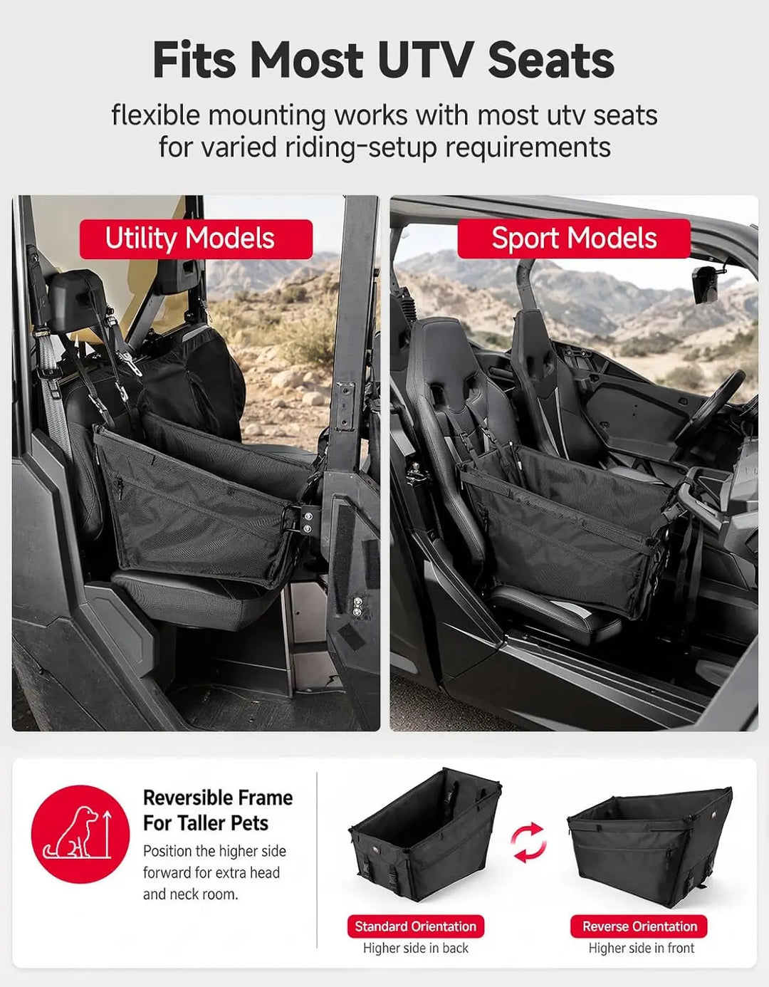 UTV Accessory Dog Booster Seat with Side Pockets