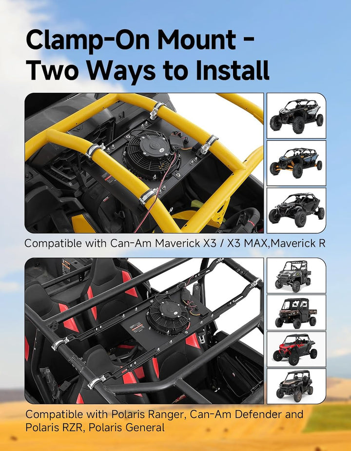 UTV Overhead Cooling Fan with Lights for Polaris Can-Am 53-37 Inch Roof Width