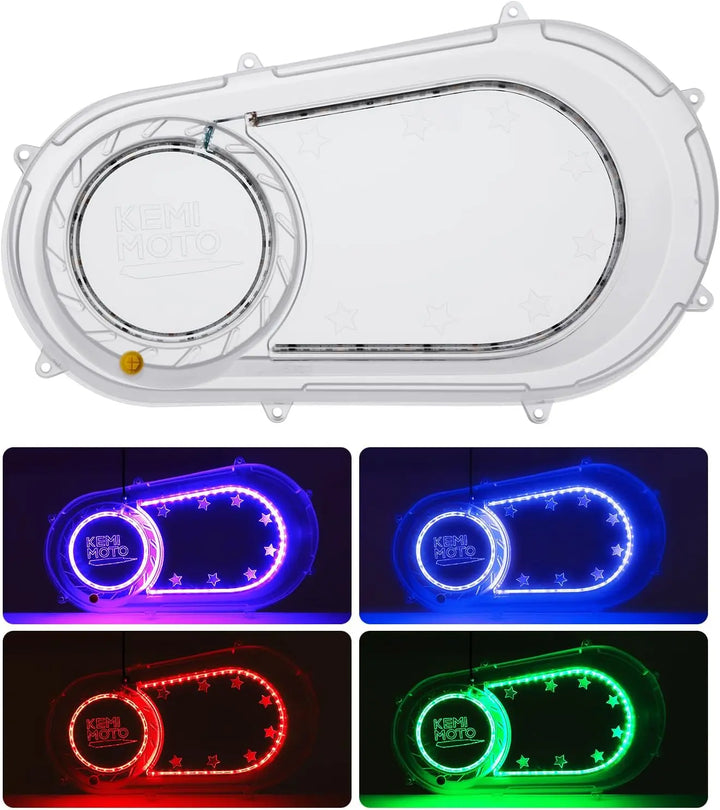 KEMIMOTO Clear Clutch Cover with App-Controlled RGB Lights for Polaris RZR & Ranger