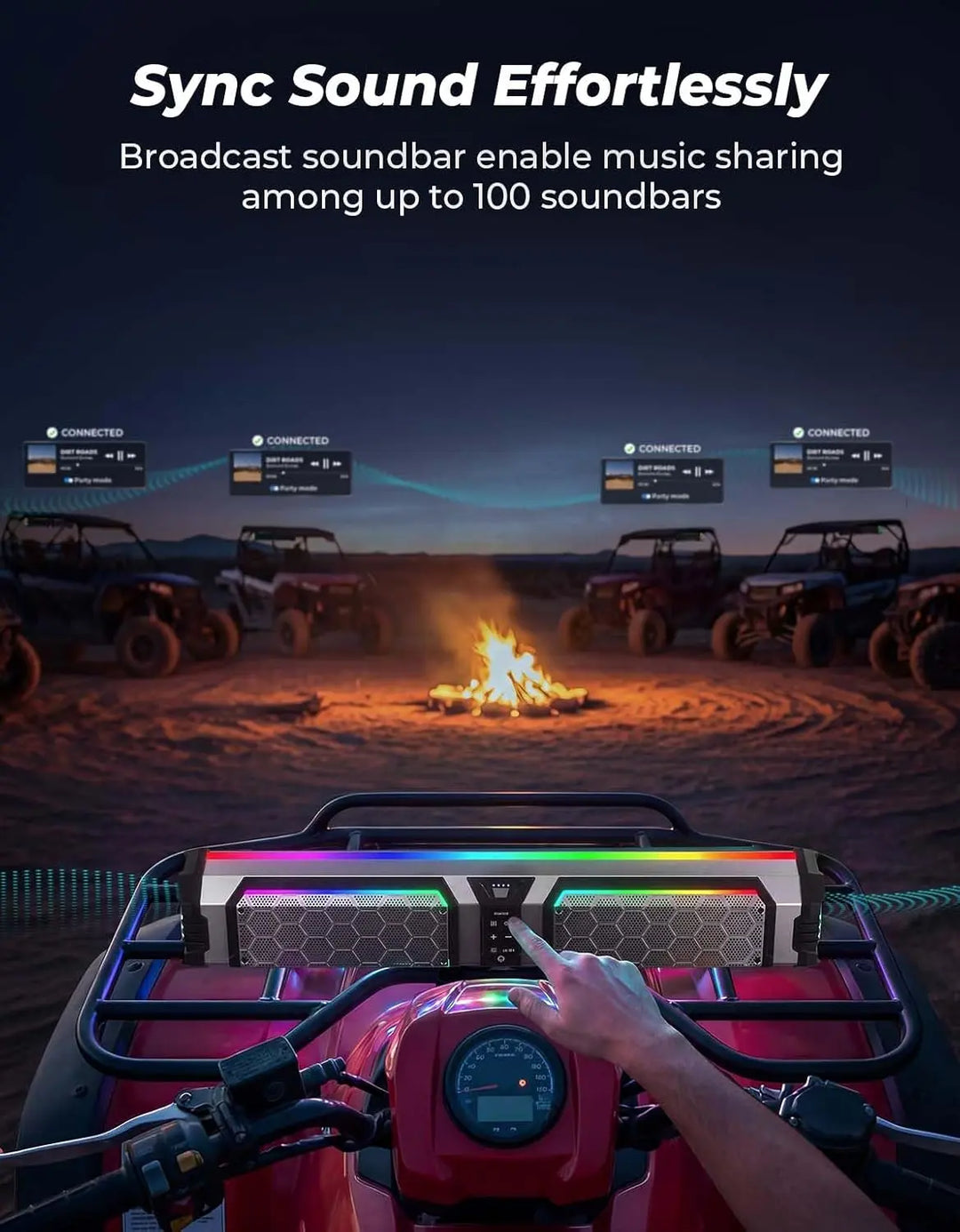 KEMIMOTO Midnight 80 Gen2 UTV Soundbar For Can am Polaris 680W Max Power, IP66 Waterproof & Quad Passive Radiators