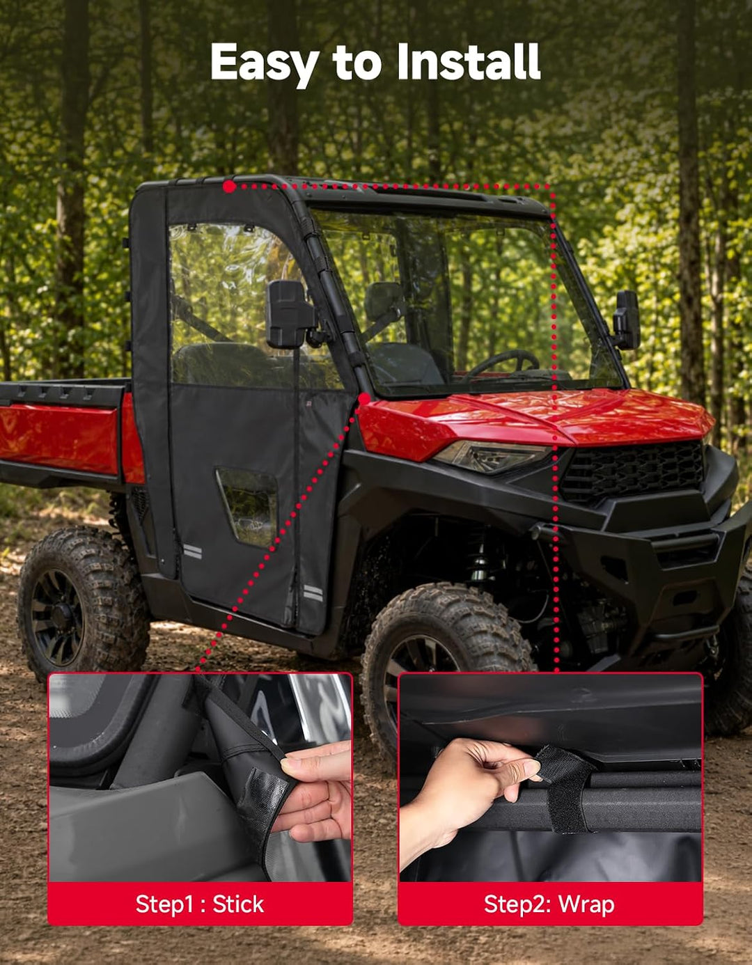 KEMIMOTO Upgraded PVC Soft Doors Cab Enclosure for Polaris Ranger 570 Full Size, Ranger 800 XP and Ranger 700 with Premium YKK Zippers
