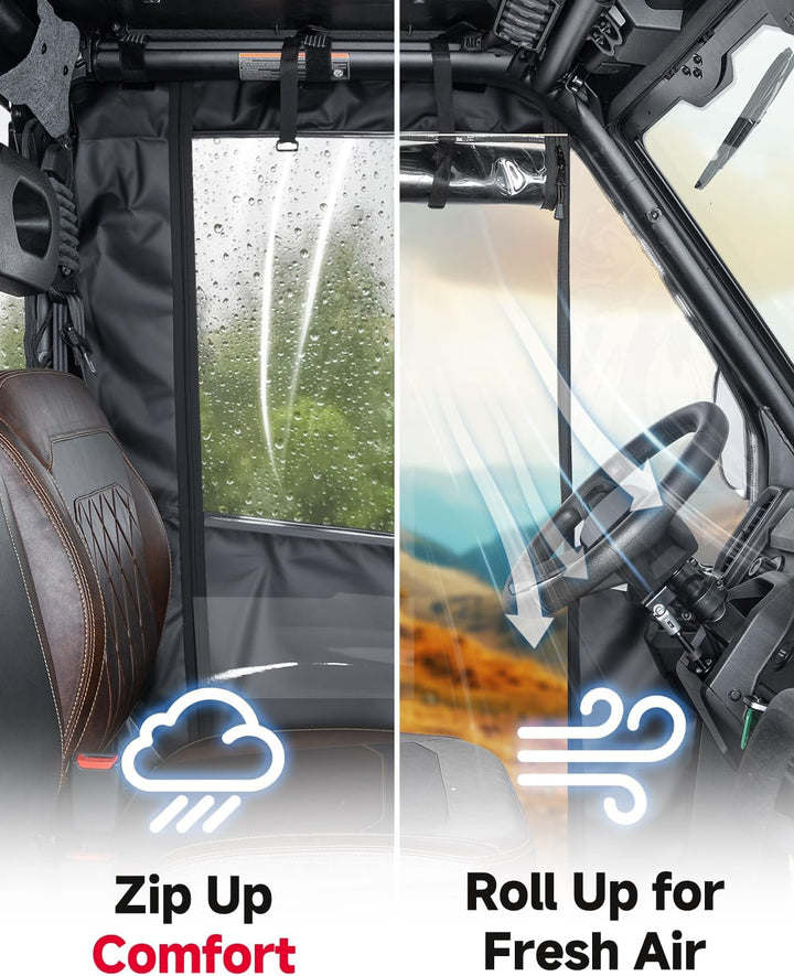 KEMIMOTO Upgraded Soft Doors Cab Enclosure for Polaris Ranger SP 570 with Premium YKK Zippers