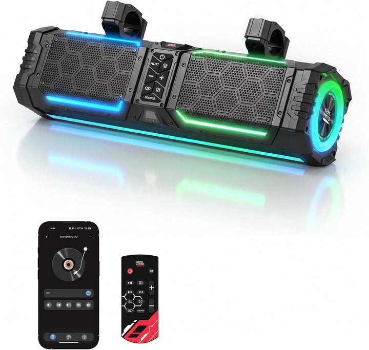 Midnight 50 Gen2 Soundbar For Can am Polaris 440W Max Power, IP66 Waterproof & Quad Passive Radiators