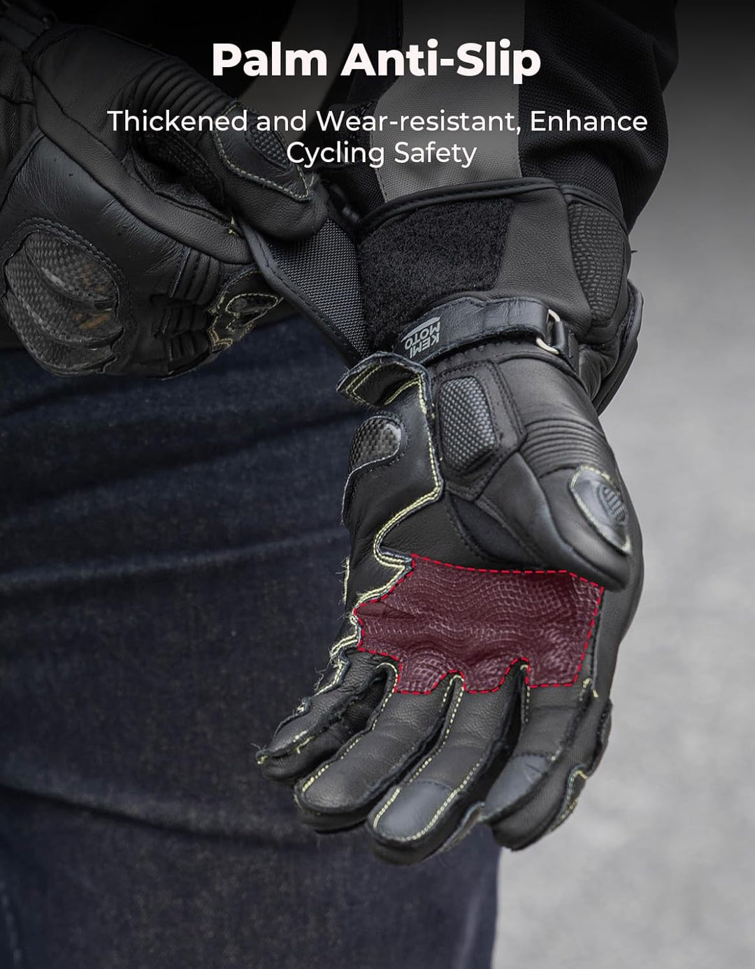KEMIMOTO Leren motorhandschoenen met enkelbescherming, touchscreen KEMIMOTO Leren motorhandschoenen met enkelbescherming, touchscreen