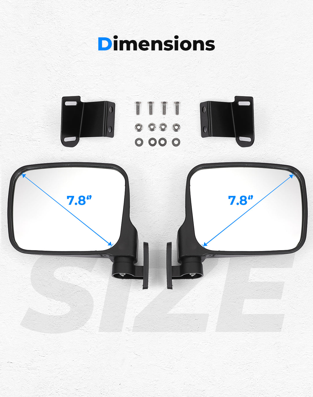 UTV Rear View Side Mirrors 7.8" Large Pro-fit Cab for Polaris Ranger 500/570/XP 900