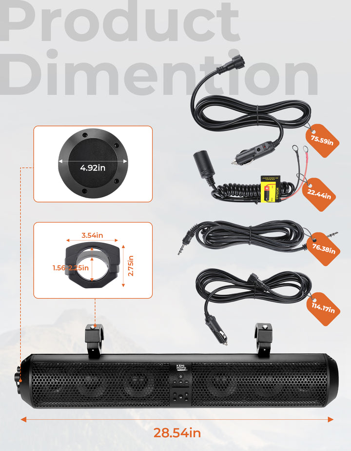 RGB UTV Soundbar, 28 Inch SXS Speaker for 1.56"- 2.25" Roll Cage