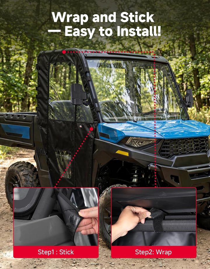 KEMIMOTO Upgraded Soft Doors Cab Enclosure for Polaris Ranger SP 570 with Premium YKK Zippers