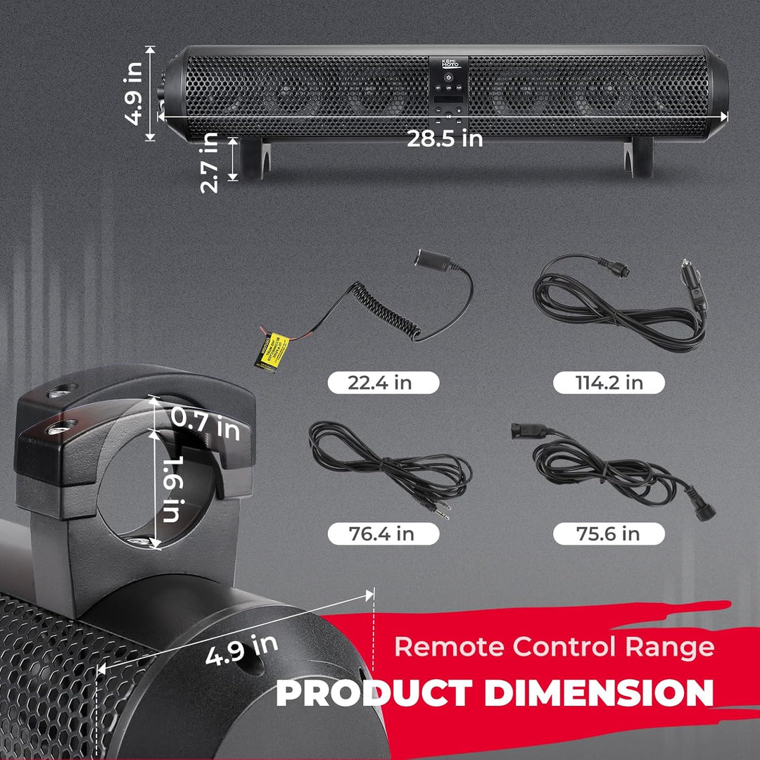 6 Speaker UTV Bluetooth Sound Bar for 1.56"-2.25" Roll Bar