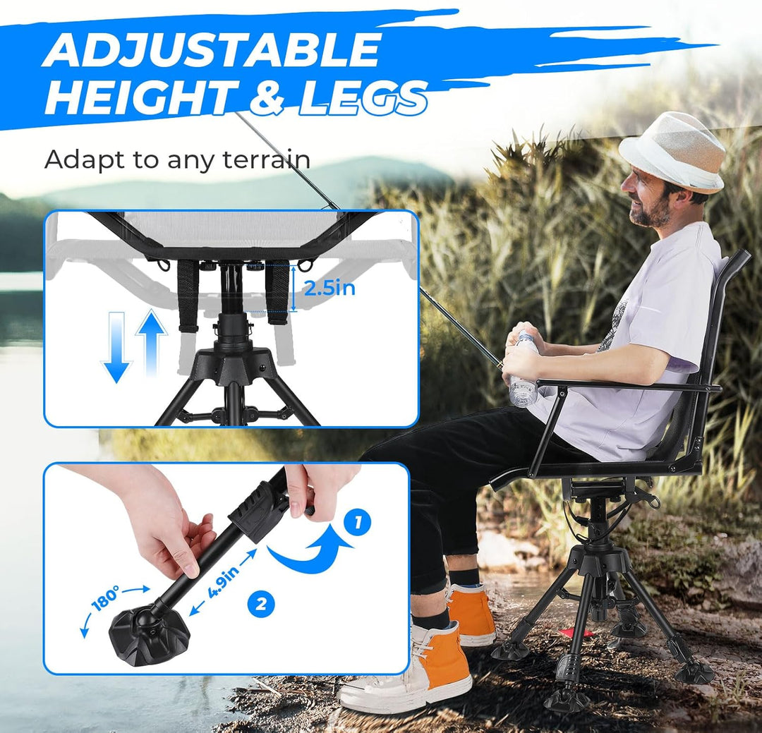 Hunting Fishing Chair 360° Adjustable Silent Swivel Folding