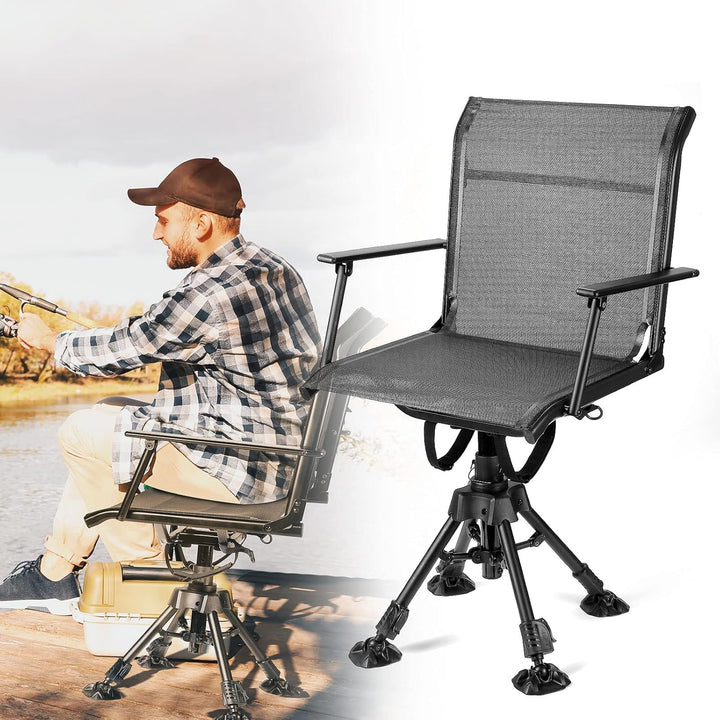 Hunting Fishing Chair 360° Adjustable Silent Swivel Folding
