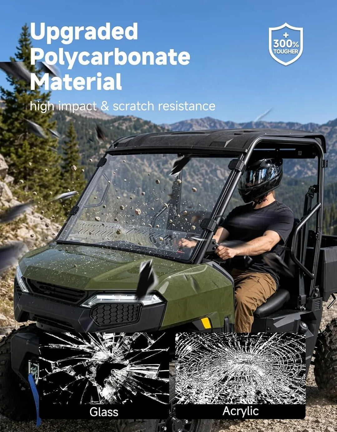 KEMIMOTO Vented Front Windshield for Polaris Ranger 500 2026–2027