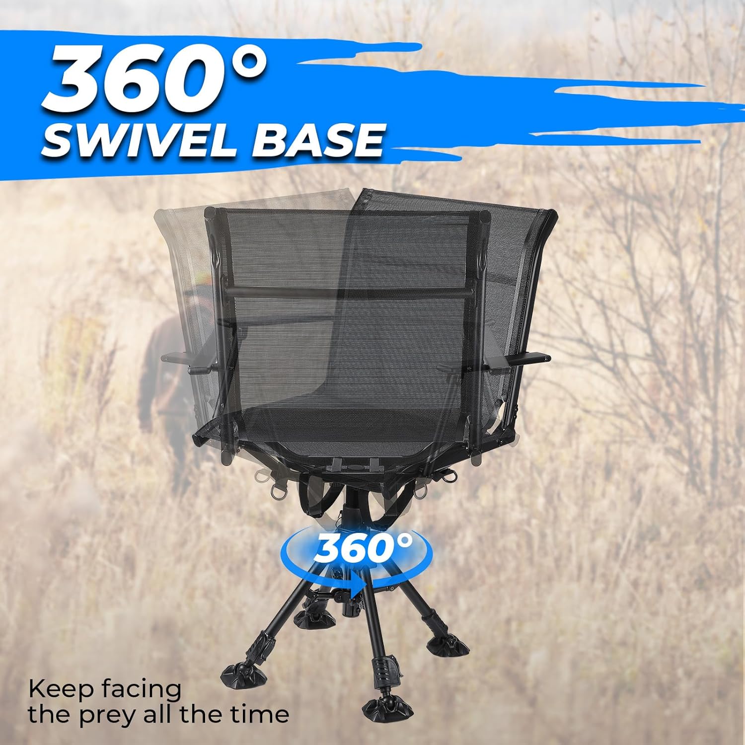 Hunting Fishing Chair 360° Adjustable Silent Swivel Folding