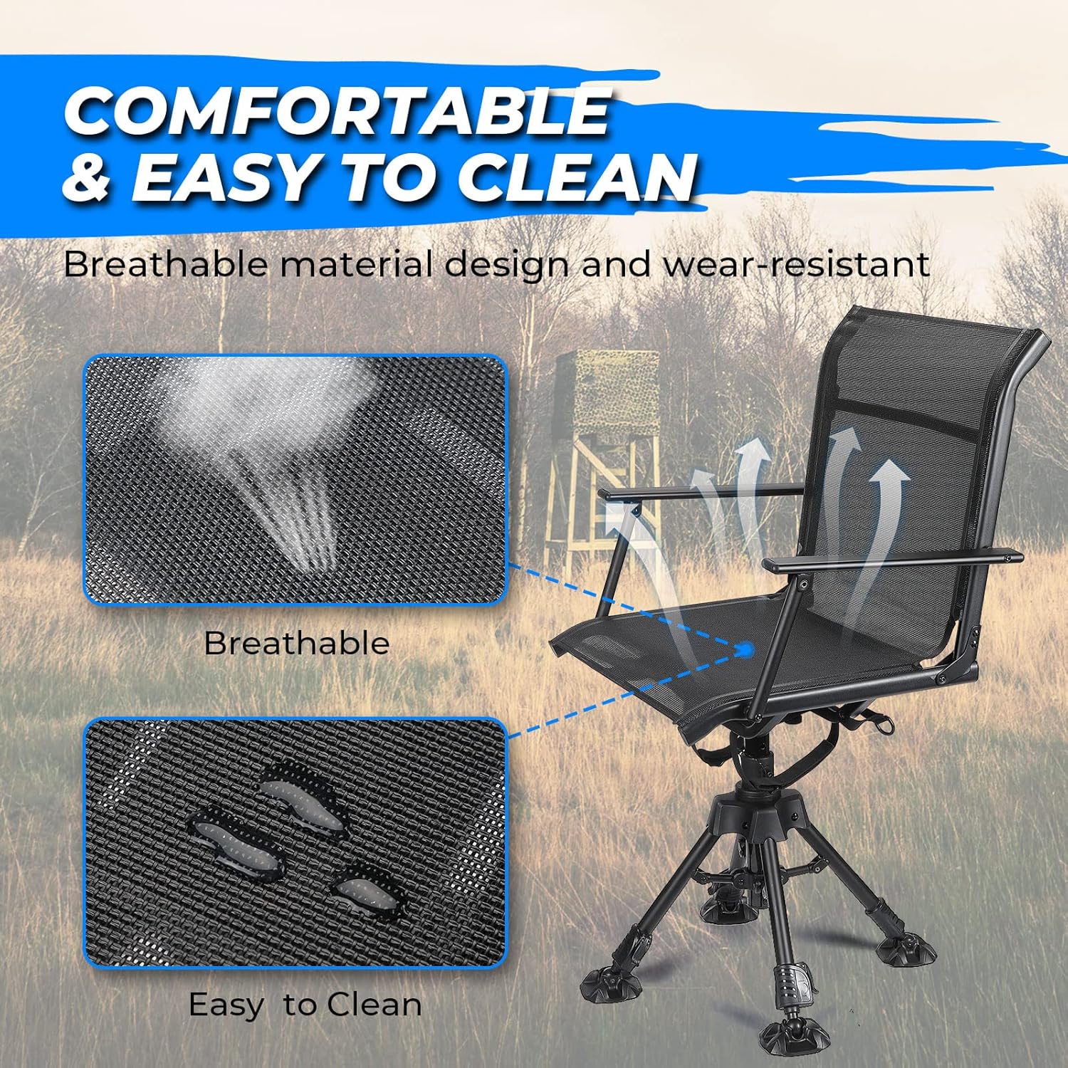 Hunting Fishing Chair 360° Adjustable Silent Swivel Folding