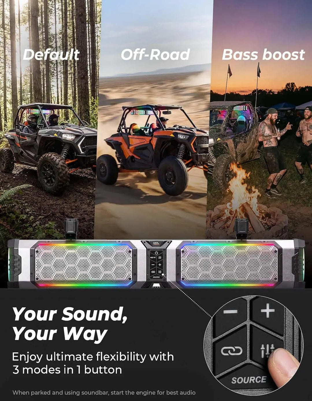 KEMIMOTO Midnight 80 Gen2 UTV Soundbar For Can am Polaris 680W Max Power, IP66 Waterproof & Quad Passive Radiators