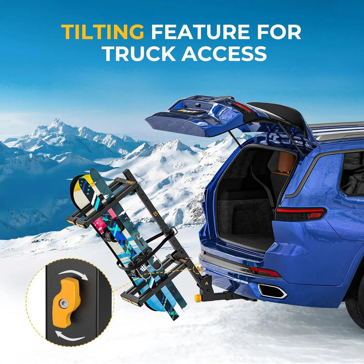 BougeRV Hitch Ski Snowboard Rack with Security Lock