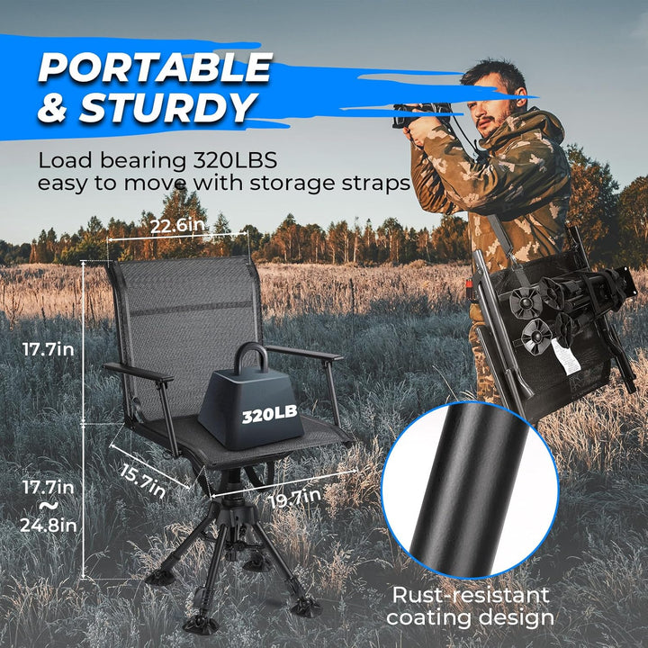 Hunting Fishing Chair 360° Adjustable Silent Swivel Folding