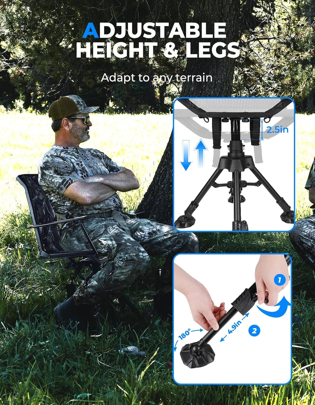 Hunting Fishing Chair 360° Adjustable Silent Swivel Folding