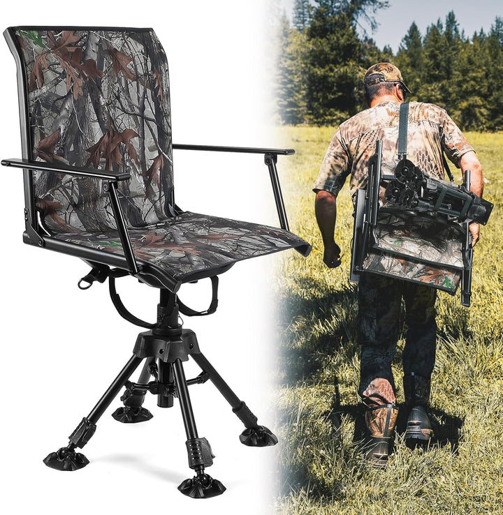 Hunting Fishing Chair 360° Adjustable Silent Swivel Folding
