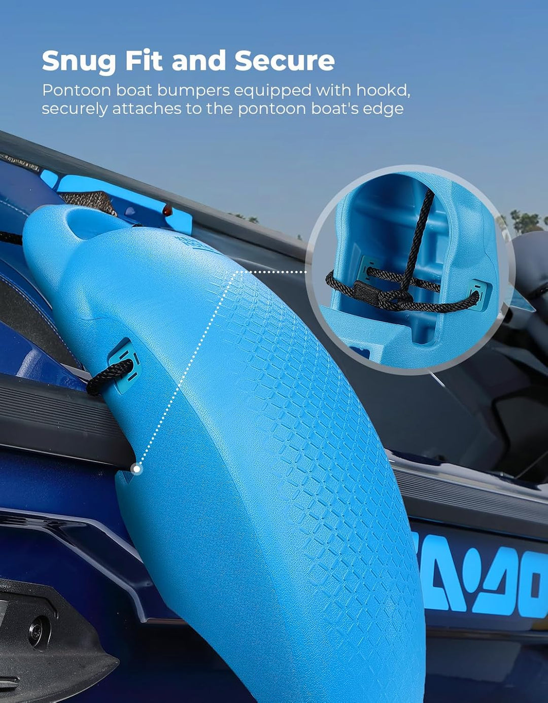 KEMIMOTO Pontoon Boat Fenders – Heavy-Duty Boat Bumpers with Locking Grooves & Quick-Release Clips for 14–28ft Boats