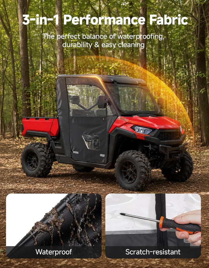 KEMIMOTO Upgraded PVC Soft Doors Cab Enclosure for Polaris Ranger 570 Full Size, Ranger 800 XP and Ranger 700 with Premium YKK Zippers