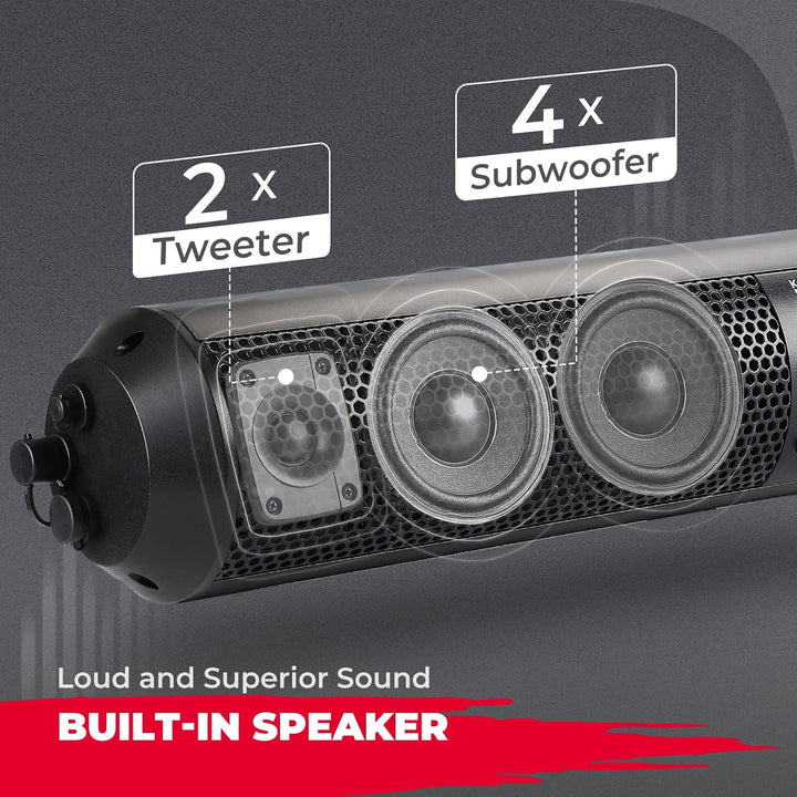 6 Speaker UTV Bluetooth Sound Bar for 1.56"-2.25" Roll Bar