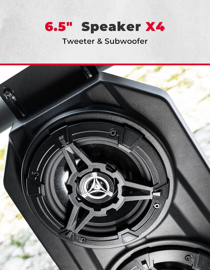 UTV Sound System 6.5 Inch Speakers Overhead Stereo Bluetooth Fits 1.625-1.9in Roll Cages