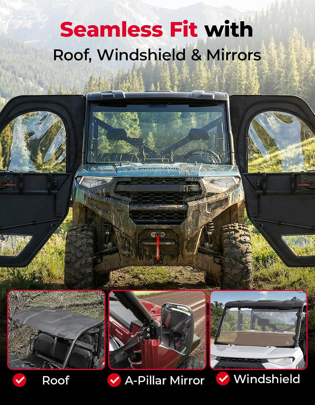 Full Doors with Steel Frame for Polaris Ranger 1000/ XP 1000 2018-2026