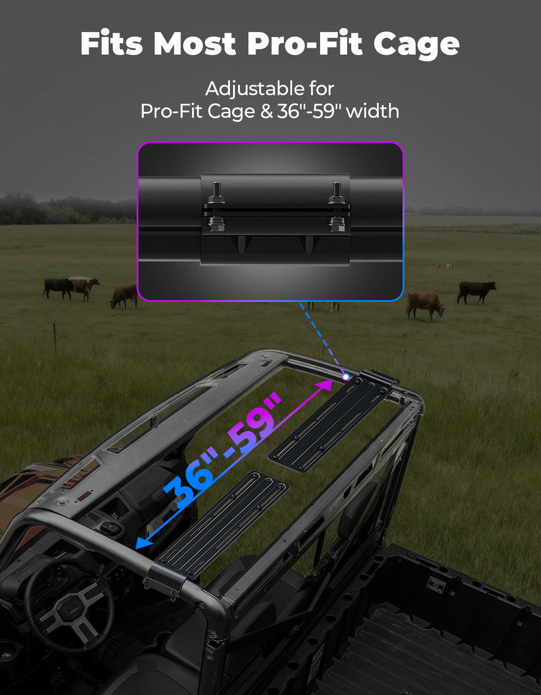 Midnight 90 Roof 34.25" Soundbar For Can-am Polaris UTV Bluetooth Speaker with Dual Subwoofers, IP66 Waterproof 10-Speaker System - Kemimoto