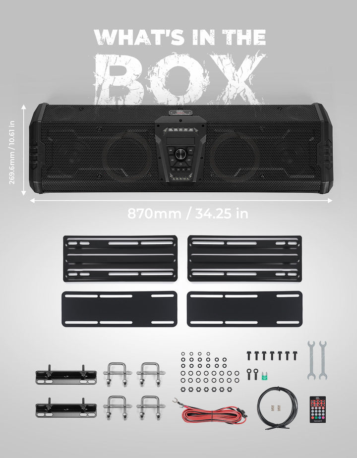 Midnight 90 Roof 34" Golf Cart Bluetooth Sound Bar RGB Lights 400W Waterproof Speaker - Kemimoto